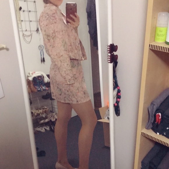 Topshop pink floral denim coordinating denim jean skirt jacket set - Picture 13 of 13